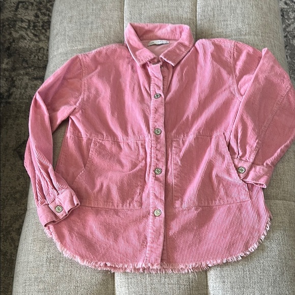ZARA WOMENS COTTON PINK CORDUROY  BUTTON DOWN FRAYED HEM SIZE 13-14 - Picture 1 of 11